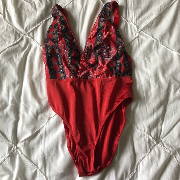 Red Pattern Tank Bodysuit - Picture 1 of 2